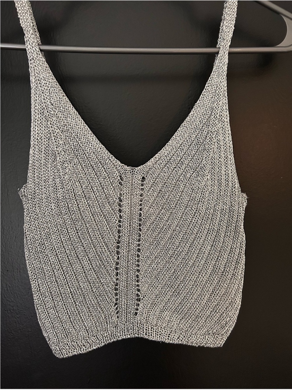 REVAMPED Metallic Silver Knit Crop Top Tank M